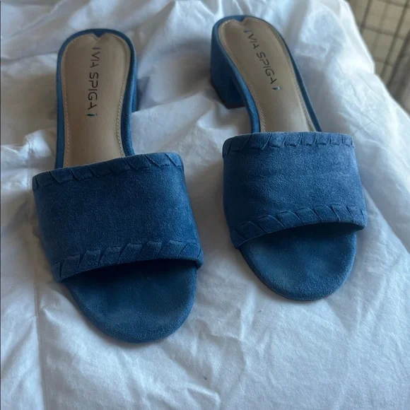 Via Spiga Blue Sandals Slide Stacked Heel Casual Shoes - Picture 2 of 5